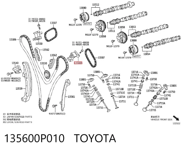 Tensor de cadena de distribución del árbol de levas izquierdo 135600P010 Toyota