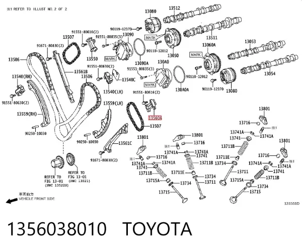 Tensor de cadena de distribución 1356038010 Toyota
