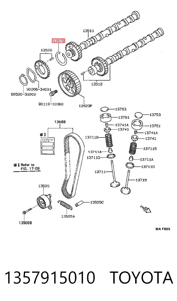 Anillo de retención del engranaje del árbol de levas 1357915010 Toyota