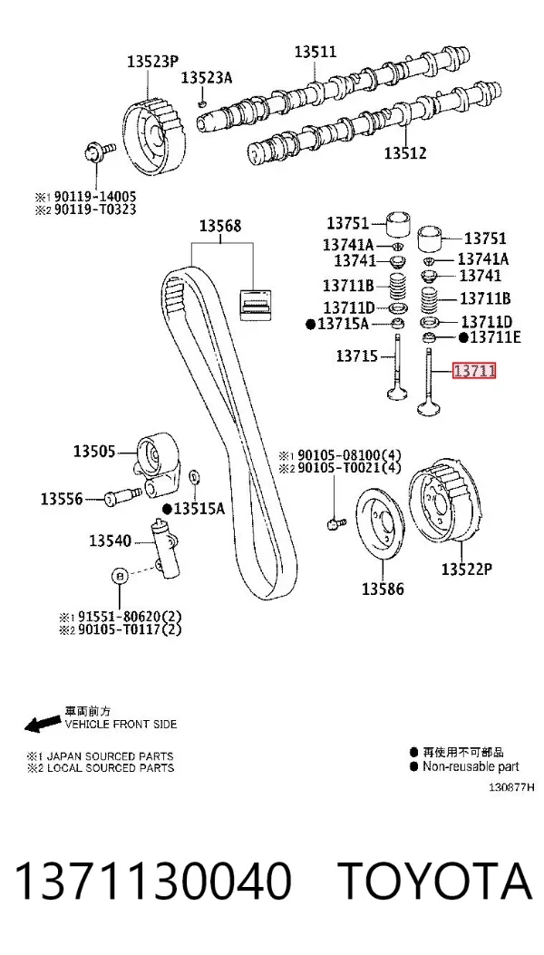 Válvulas de admisión 1371130040 Toyota