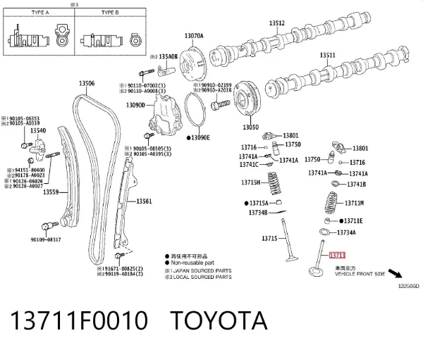 Válvulas de admisión 13711F0010 Toyota