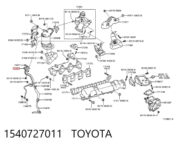 Tubo de suministro de aceite a la turbina 1540727011 Toyota