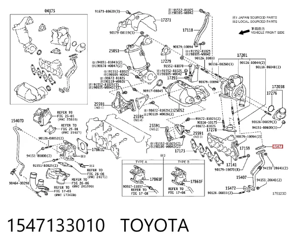Junta de manguera de drenaje de aceite de turbina 1547133010 Toyota