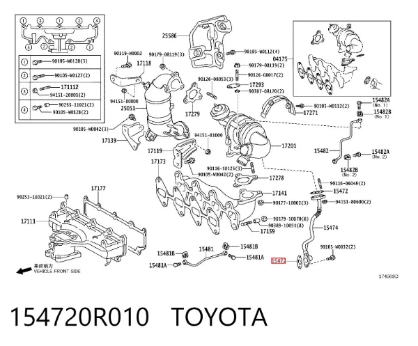 Junta de manguera de drenaje de aceite de turbina 154720R010 Toyota