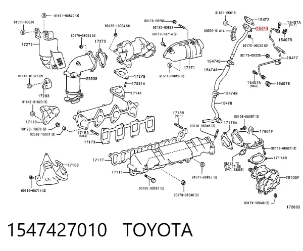 Tubo de drenaje de aceite de turbocompresor 1547427010 Toyota