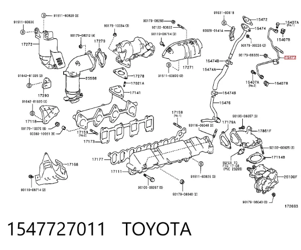 Tubo de suministro de aceite a la turbina 1547727011 Toyota