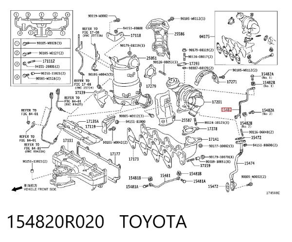 Tubo de suministro de aceite a la turbina 154820R020 Toyota