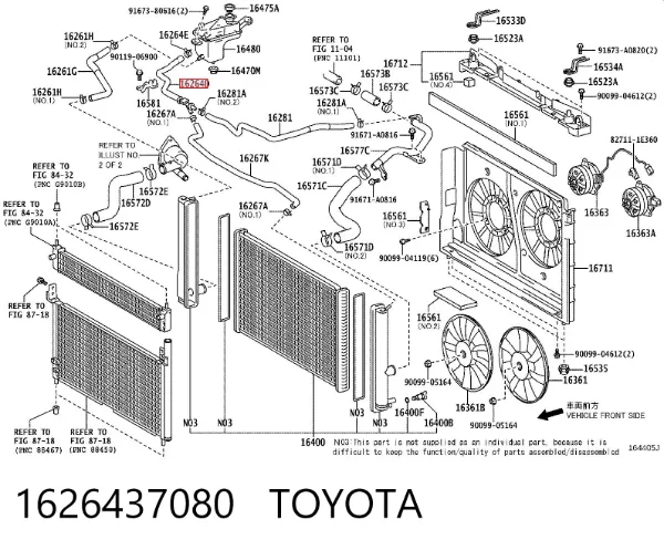 Manguera superior del depósito de expansión 1626437080 Toyota