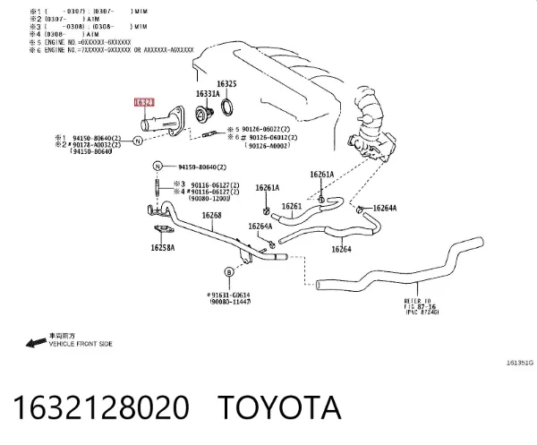 Tapa de termostato 1632128020 Toyota