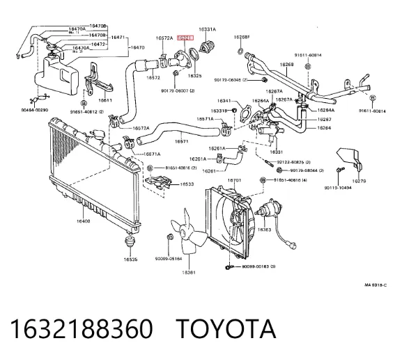 Tapa de termostato 1632188360 Toyota