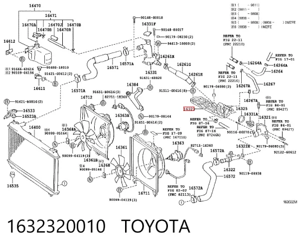 Caja de termostato 1632320010 Toyota