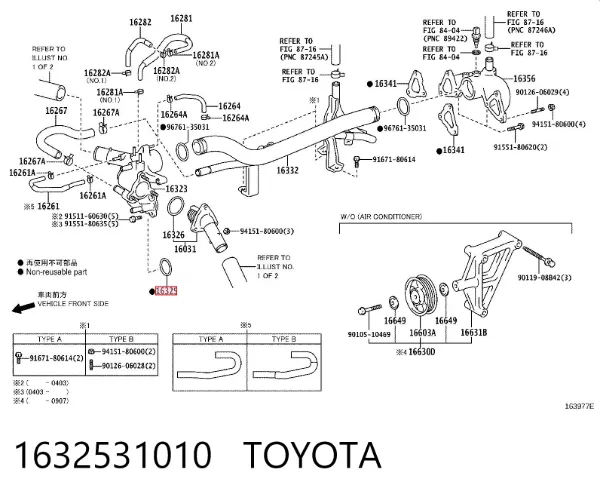 Junta de termostato 1632531010 Toyota