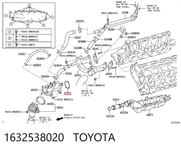 Junta de la carcasa del termostato 1632538020 Toyota