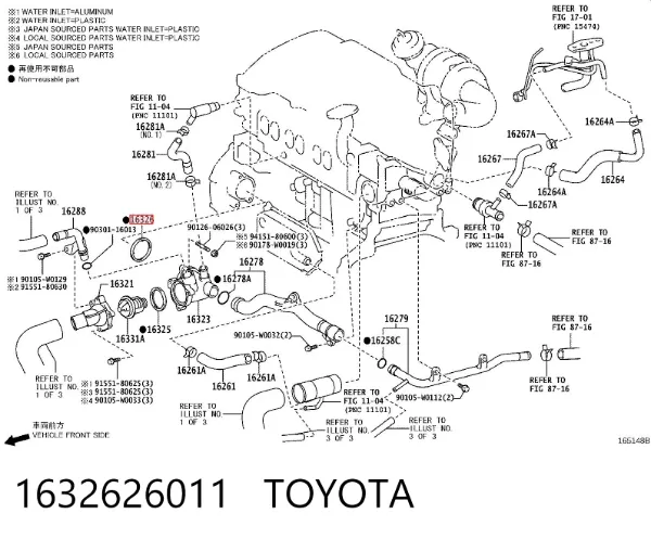 Junta de termostato 1632626011 Toyota