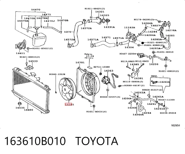 Ventilador del radiador 163610B010 Toyota