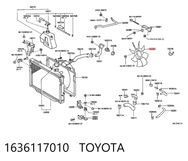 Difusor del radiador del aire acondicionado 1636117010 Toyota
