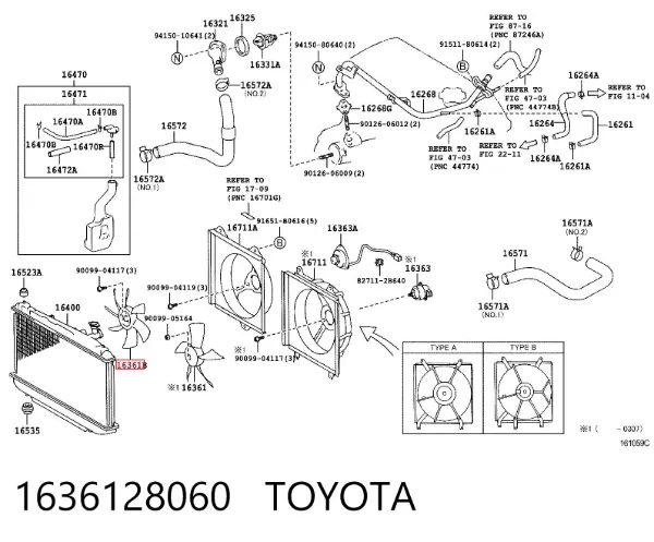 Ventilador derecho del radiador de refrigeración 1636128060 Toyota