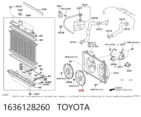 Ventilador izquierdo del radiador de refrigeración 1636128260 Toyota