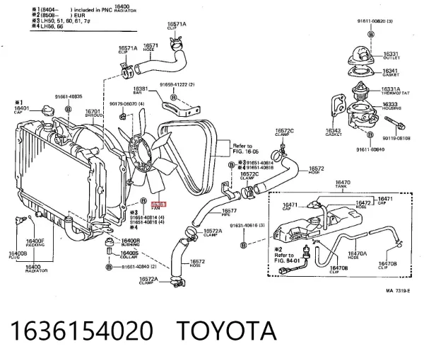 Difusor del radiador del aire acondicionado 1636154020 Toyota