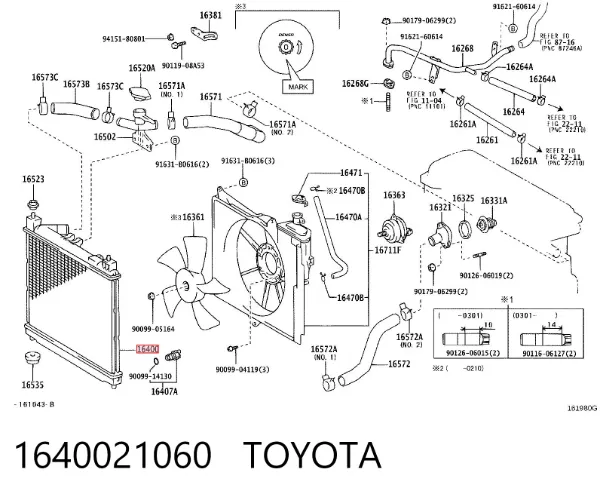 Radiador 1640021060 Toyota