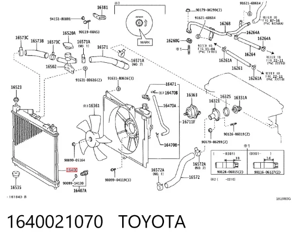 Radiador 1640021070 Toyota