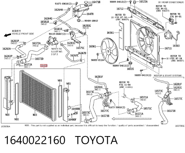 Radiador 1640022160 Toyota