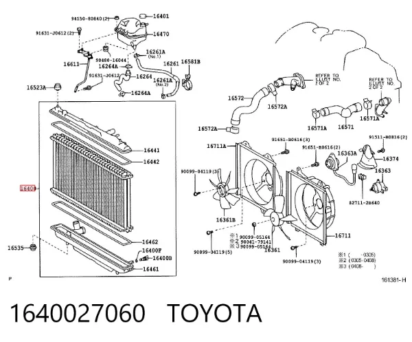 Radiador 1640027060 Toyota