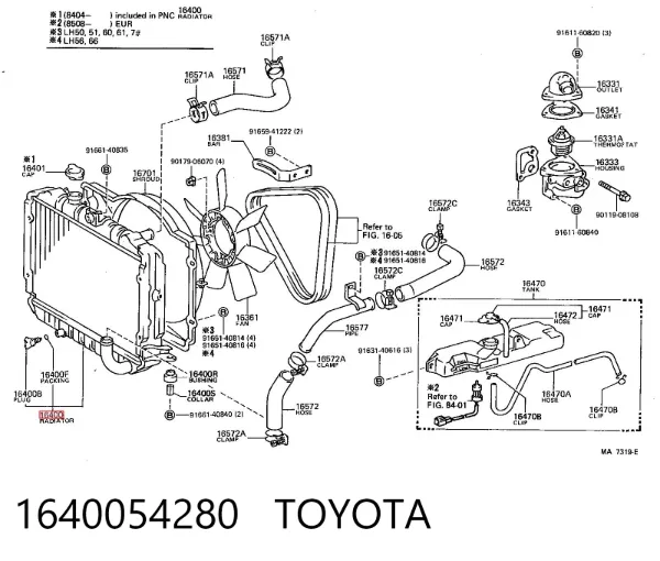 Radiador 1640054280 Toyota