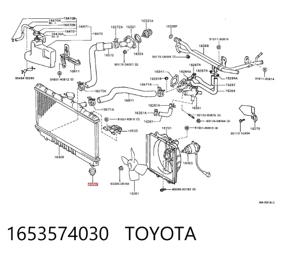 Soporte de radiador superior 1653574030 Toyota