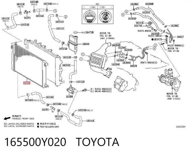Radiador 165500Y020 Toyota