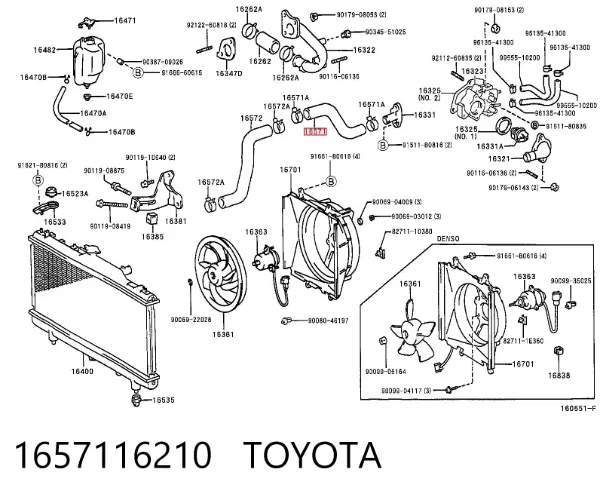 Manguera superior del radiador 1657116210 Toyota