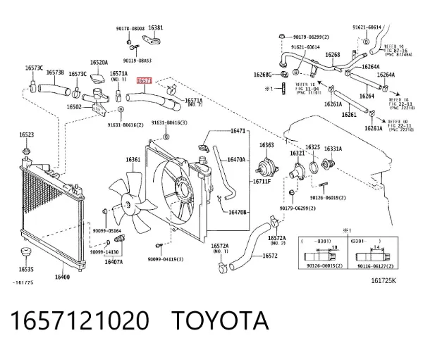 Manguera radiador 1657121020 Toyota