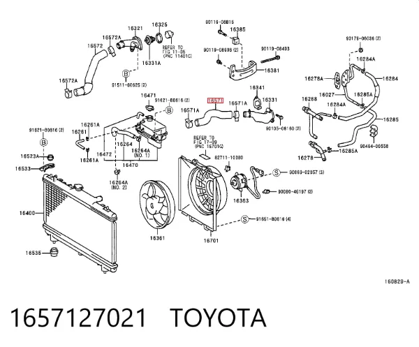 Manguera superior del radiador 1657127021 Toyota