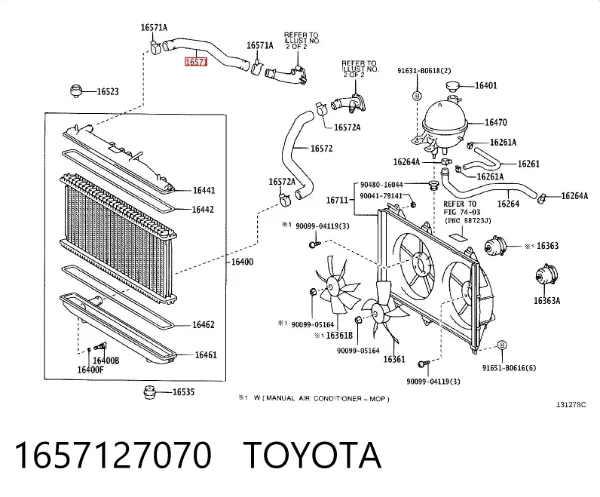 Manguera superior del radiador 1657127070 Toyota