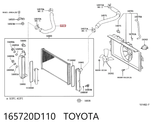 Manguera inferior del radiador 165720D110 Toyota