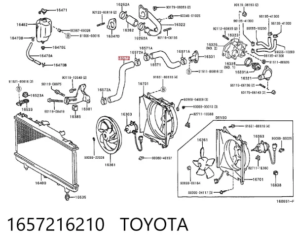 Manguera inferior del radiador 1657216210 Toyota