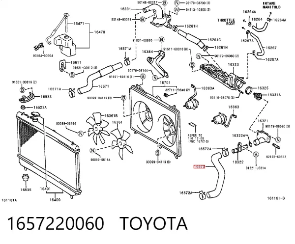 Manguera inferior del radiador 1657220060 Toyota