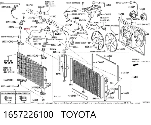 Manguera inferior del radiador 1657226100 Toyota