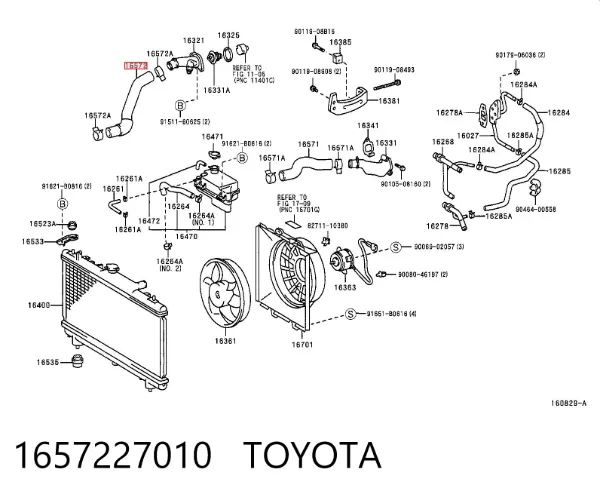 Manguera inferior del radiador 1657227010 Toyota