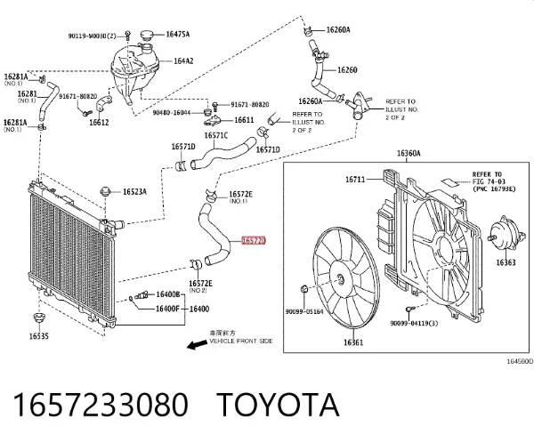 Manguera inferior del radiador 1657233080 Toyota