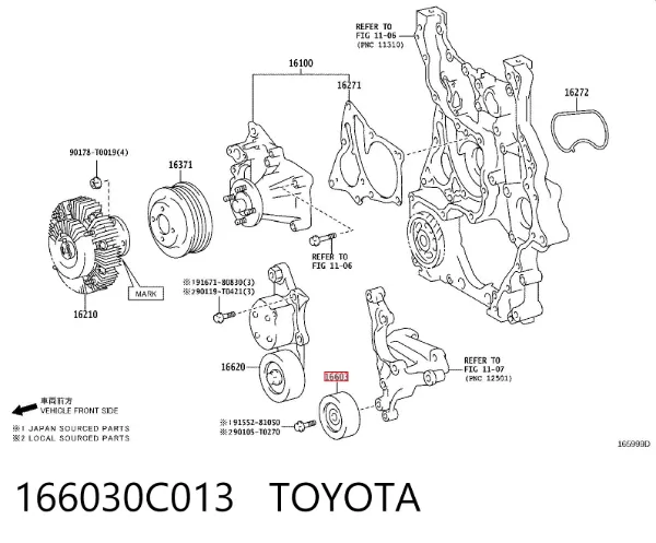Polea inversión / guía, correa poli V 166030C013 Toyota