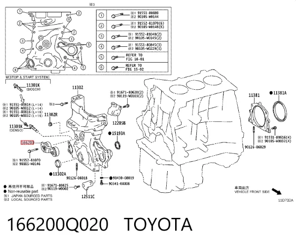 Tensor de correa poli V 166200Q020 Toyota