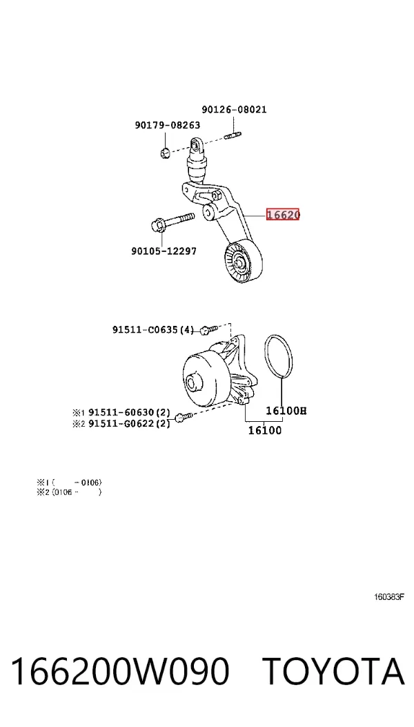 Tensor de correa poli V 166200W090 Toyota