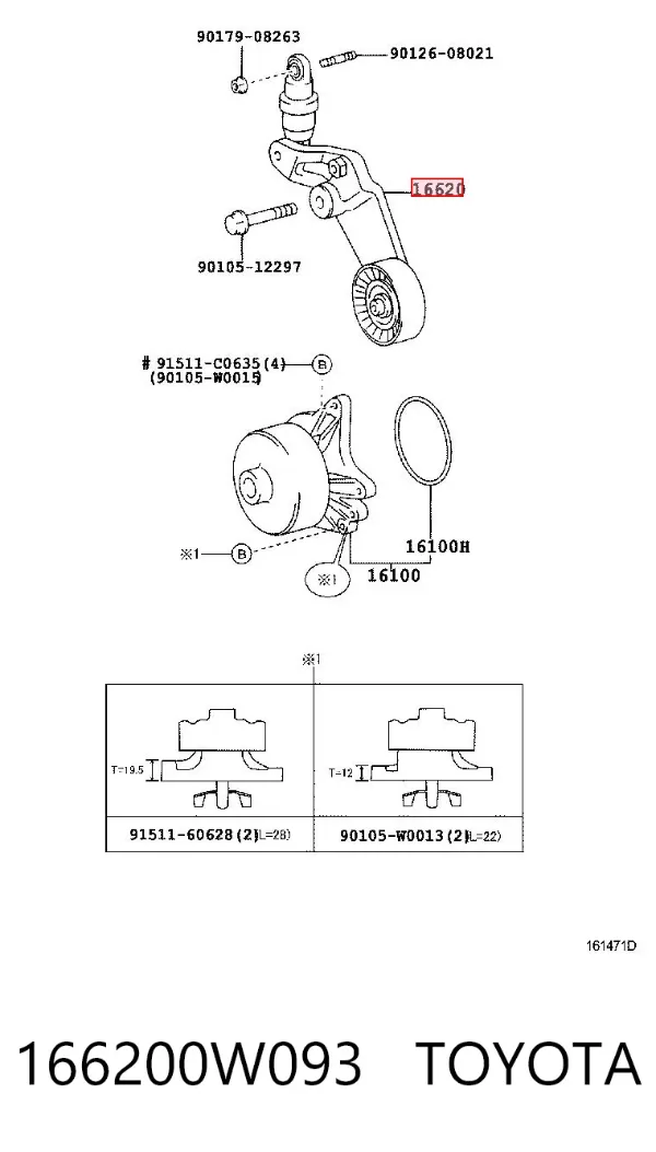 Tensor de correa poli V 166200W093 Toyota
