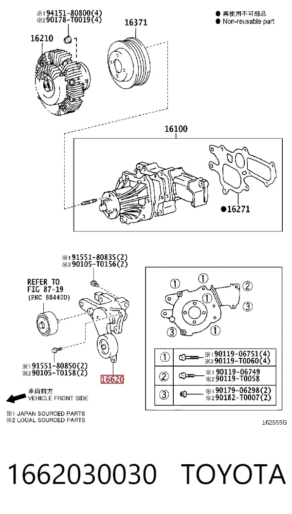 Tensor de correa poli V 1662030030 Toyota