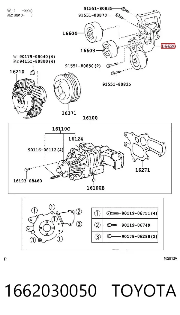 Tensor de correa de alternador 1662030050 Toyota