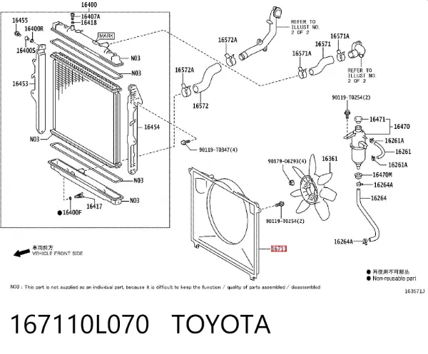 Bastidor radiador 167110L070 Toyota