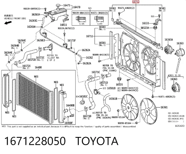 Difusor del radiador del aire acondicionado 1671228050 Toyota