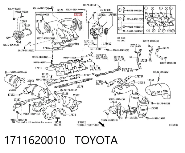 Junta de colector de admisión 1711620010 Toyota