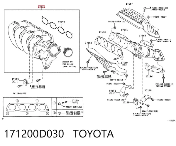 Colector de admisión 171200D030 Toyota